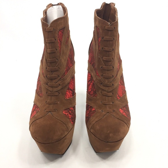 DOLLHOUSE Brown Zip Up Platform Stilettos 8 NEW - Picture 3 of 8